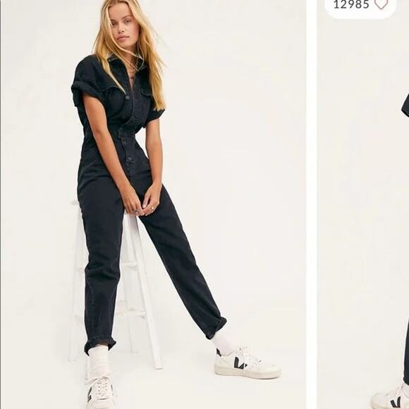 Free People Marci Denim Jumpsuit Iron Washed Black Size XS Utility Coveralls - Picture 2 of 7